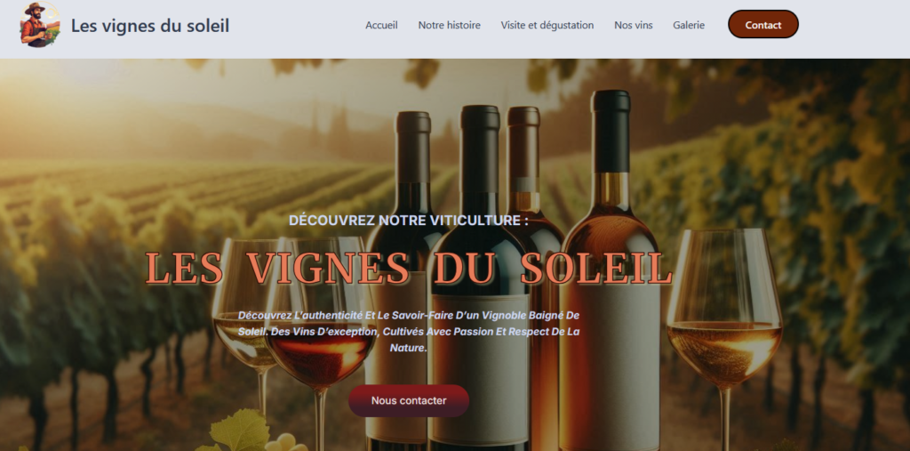 screen de la page d’accueil des vignes du soleil